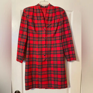 Vintage 80s Tartan Plaid Coat Dress Lined w/Shoulder Pads Size S Punk Retro